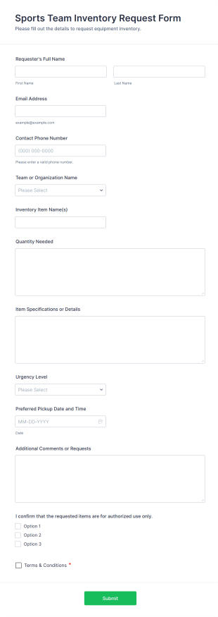 Sports Team Inventory Request Form Template