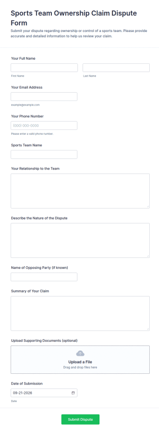 Sports Team Ownership Claim Dispute Form Template