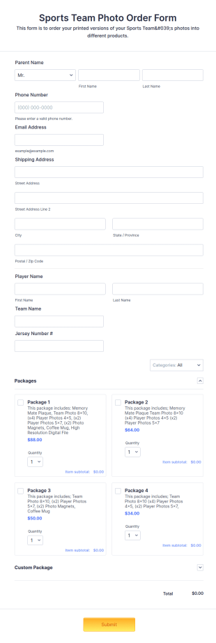 Sports Team Photo Order Form Template