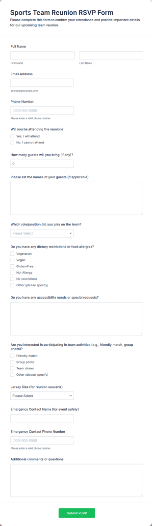 Sports Team Reunion RSVP Form Template