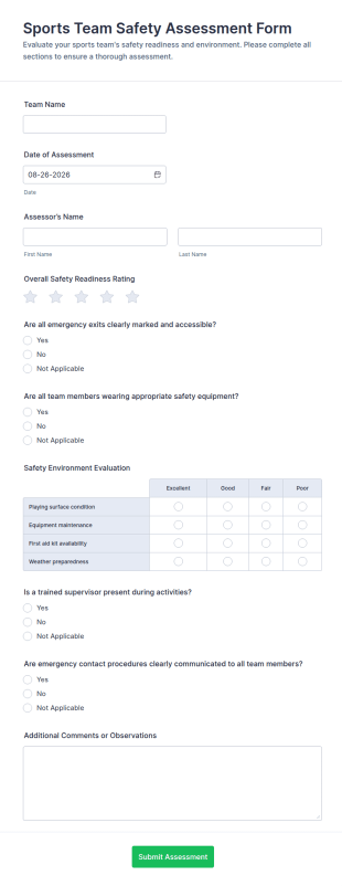 Sports Team Safety Assessment Form Template