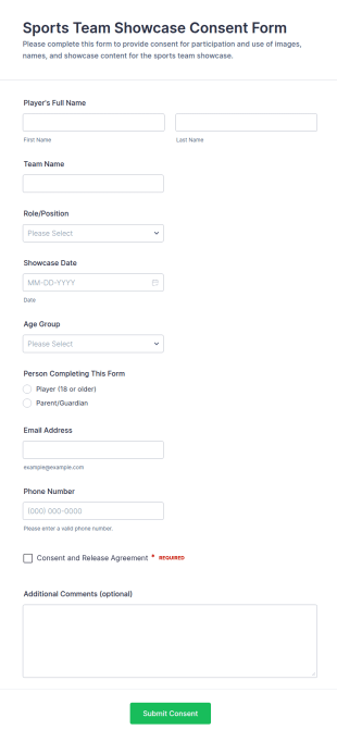 Sports Team Showcase Consent Form Template