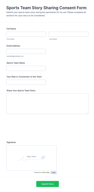 Sports Team Story Sharing Consent Form Template