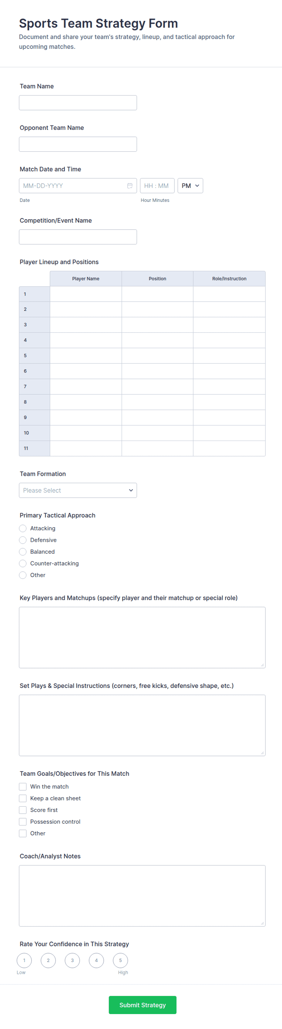 Sports Team Strategy Form Template | Jotform