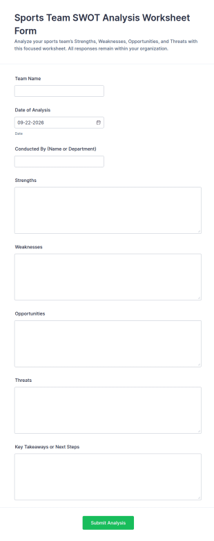 Sports Team SWOT Analysis Worksheet Form Template