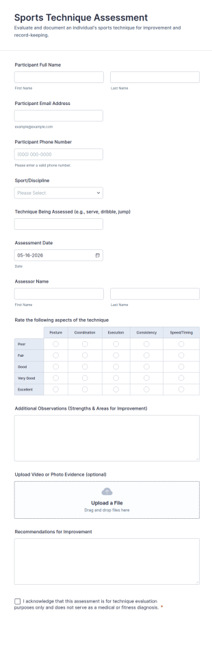 Sports Technique Assessment Form Template
