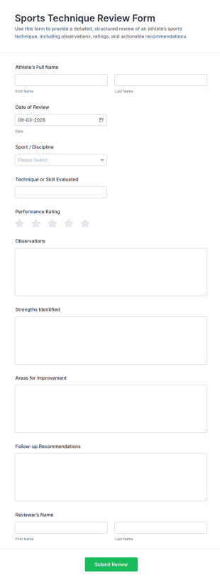 Sports Technique Review Form Template