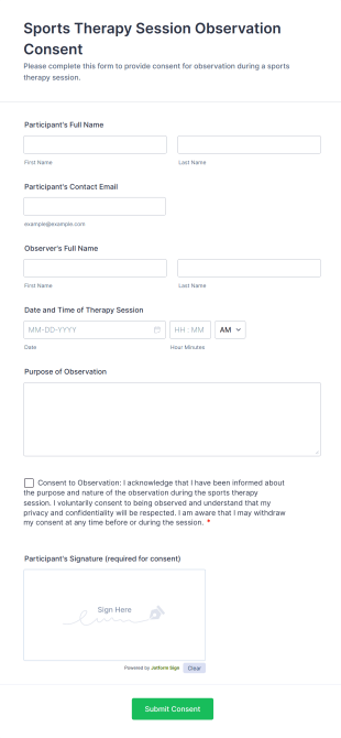 Sports Therapy Session Observation Consent Form Template