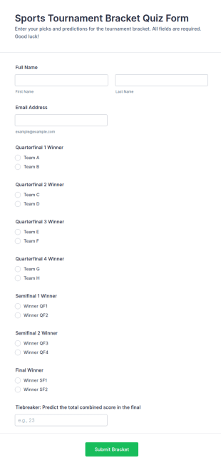 Sports Tournament Bracket Quiz Form Template