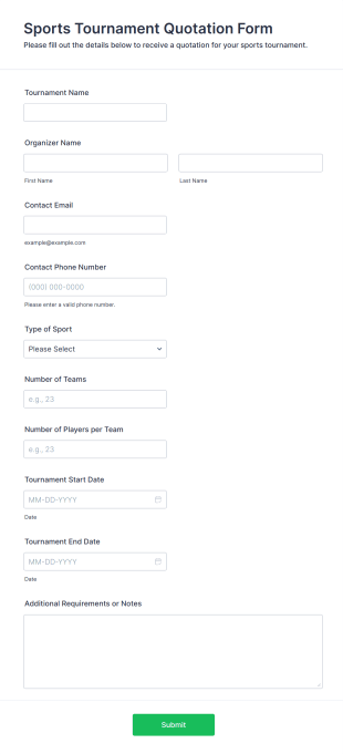 Sports Tournament Quotation Form Template
