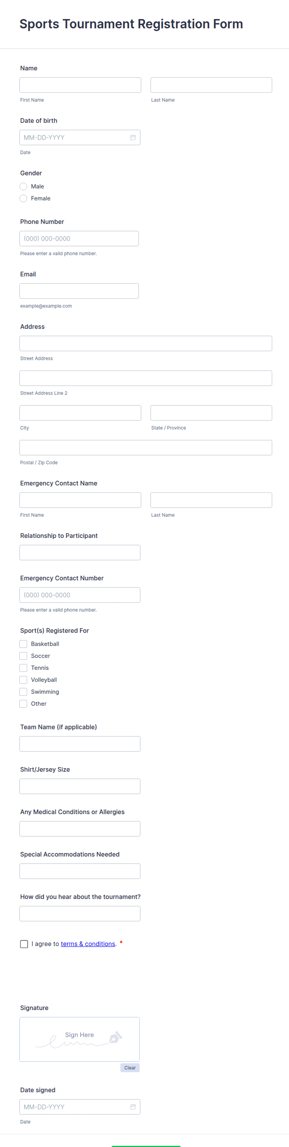 Sports Tournament Registration Form Template | Jotform