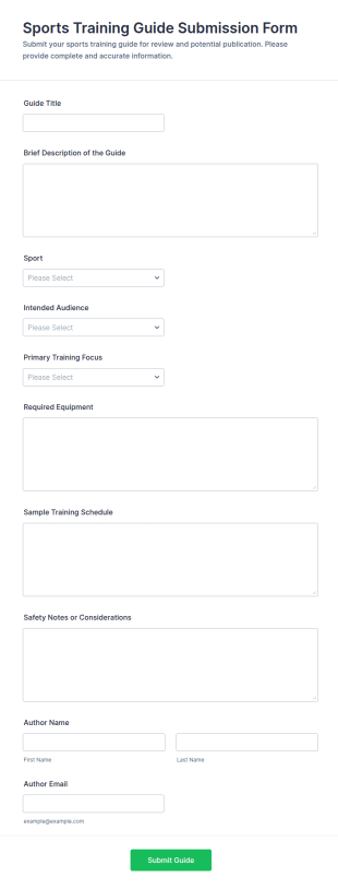 Sports Training Guide Submission Form Template