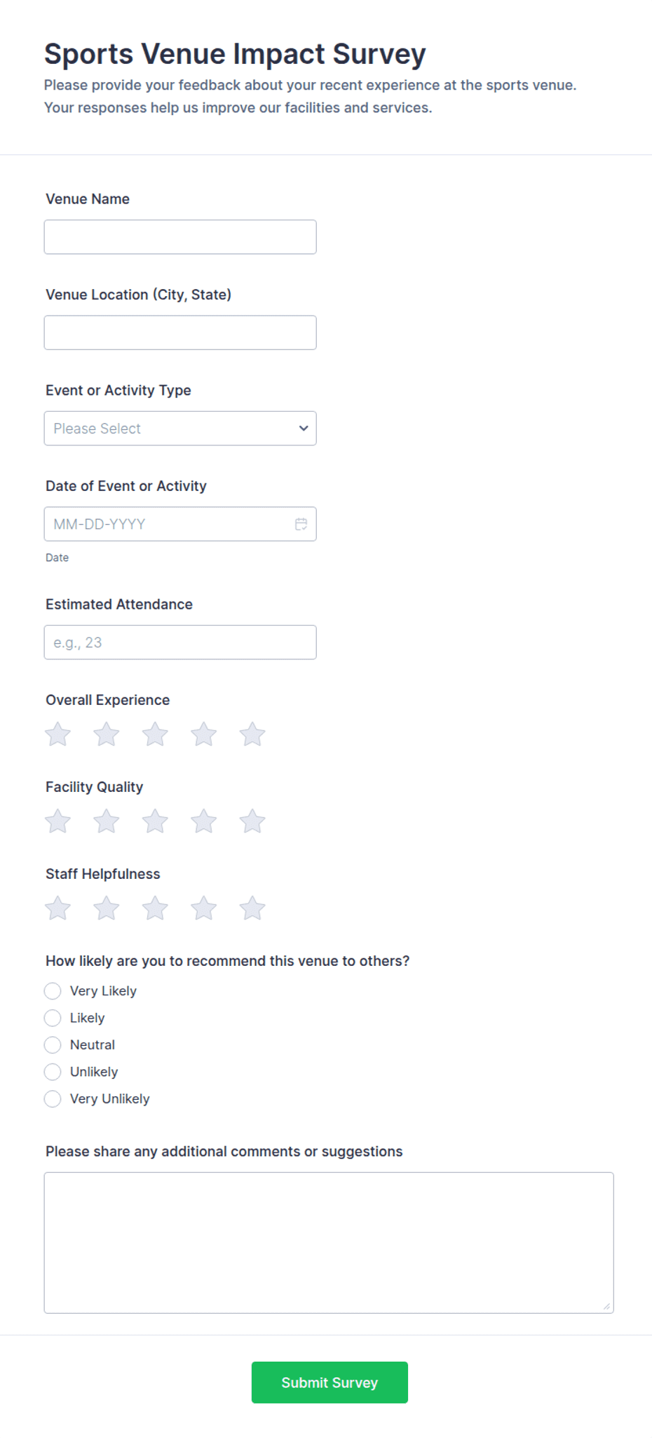 Sports Venue Impact Survey Form Template | Jotform