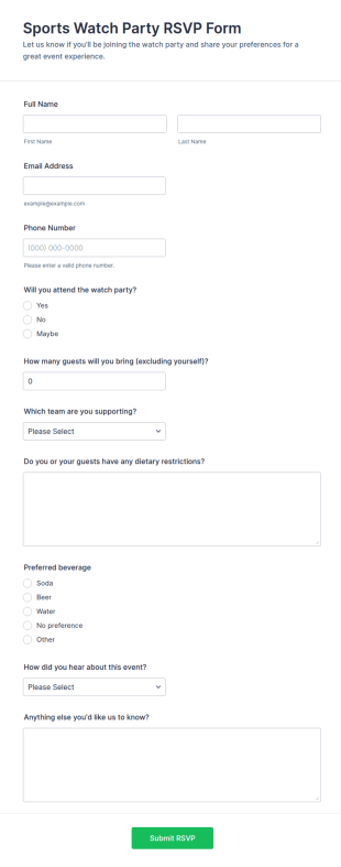 Sports Watch Party RSVP Form Template
