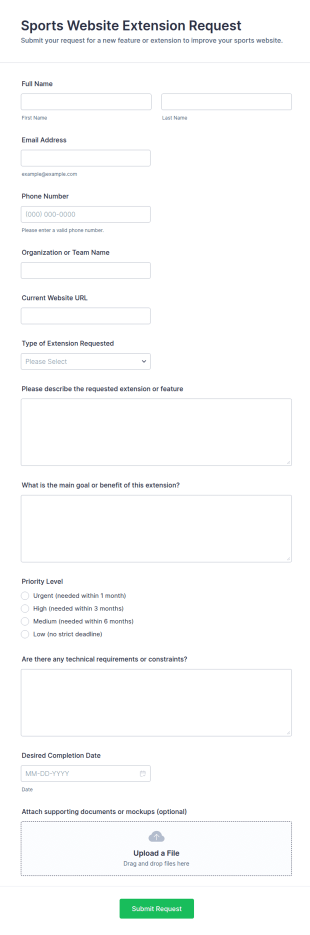Sports Website Extension Request Form Template