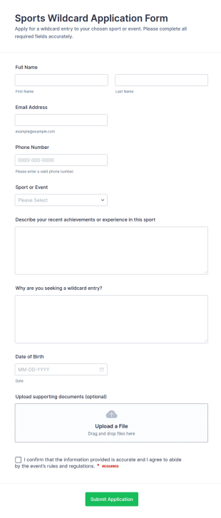 Sports Wildcard Application Form Template