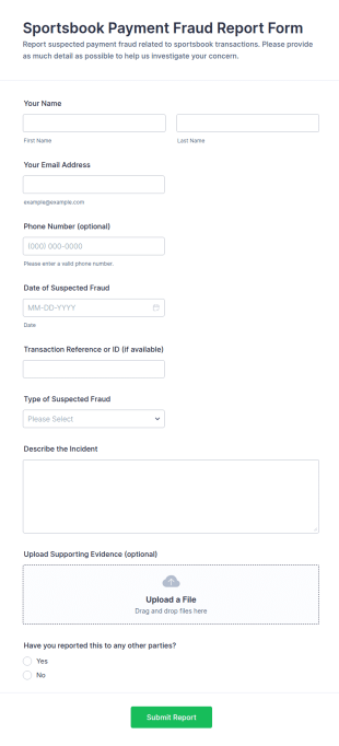 Sportsbook Payment Fraud Report Form Template