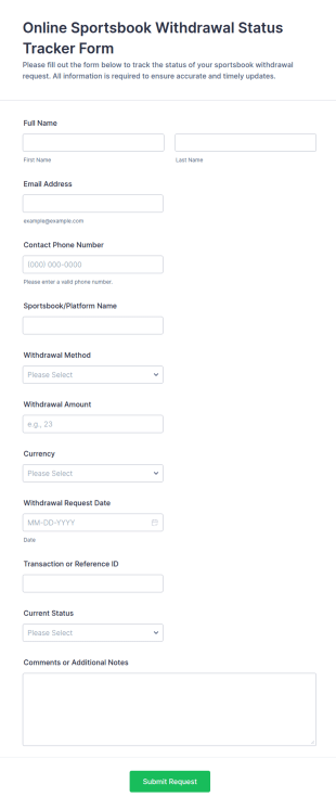 Sportsbook Withdrawal Status Tracker Form Template