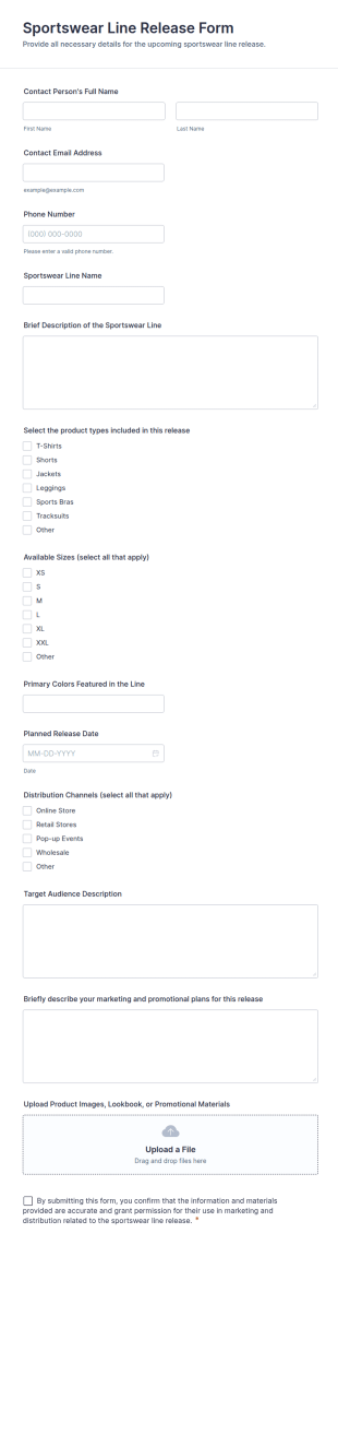 Sportswear Line Release Form Template