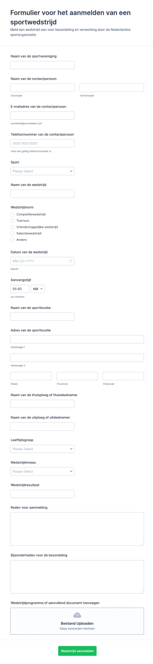 Sportwedstrijd Aanmeldformulier