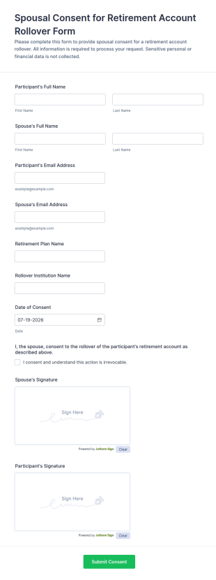 Spousal Consent For Retirement Account Rollover Form Template