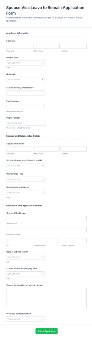 Spouse Visa Leave To Remain Application Form Template