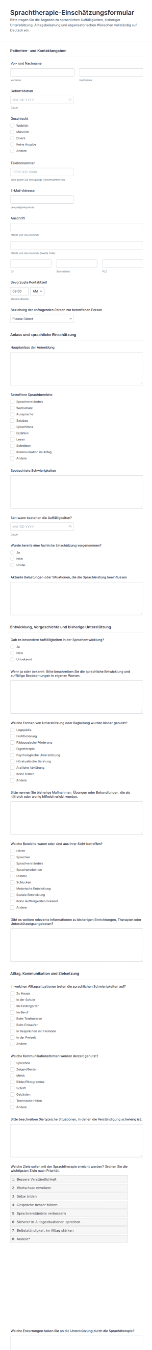 Sprachtherapie Bewertungsbogen