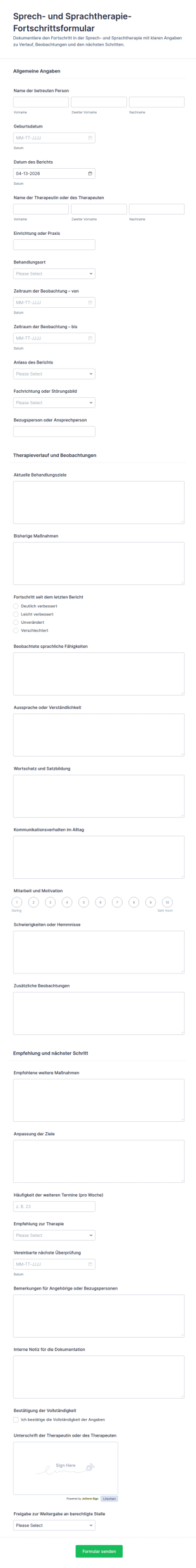 Sprachtherapie Fortschrittsbericht Formular 🗣️📋
