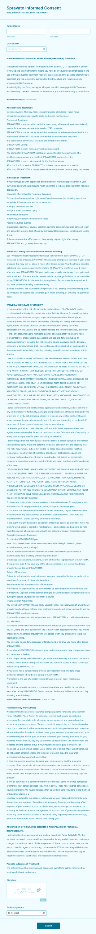 Antidepressant Informed Consent Form Template