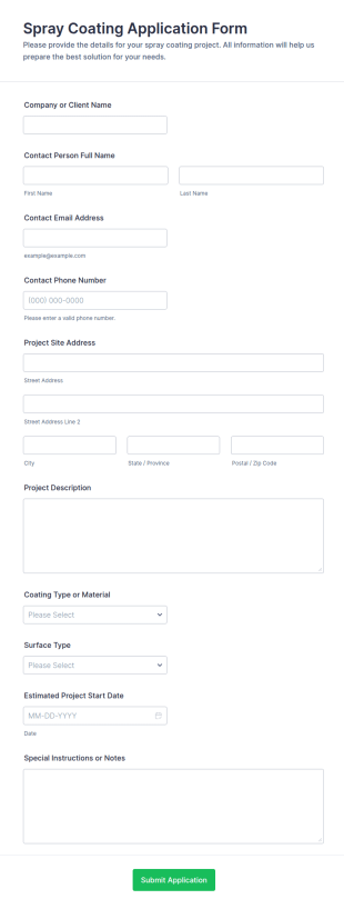Spray Coating Application Form Template