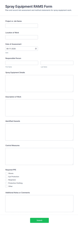 Spray Equipment RAMS Form Template