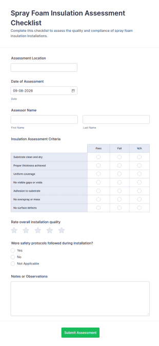 Spray Foam Insulation Assessment Checklist Form Template