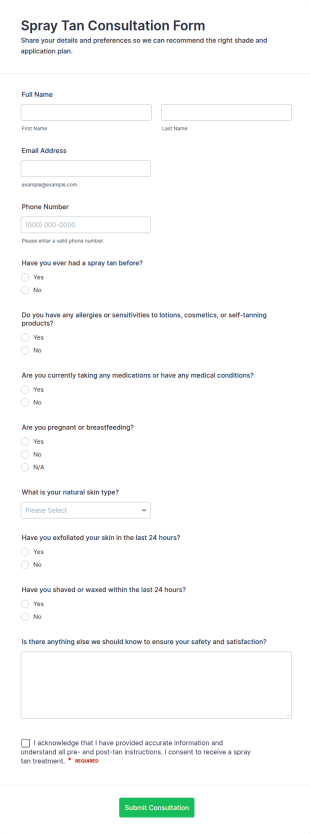 Spray Tan Consultation Form Template