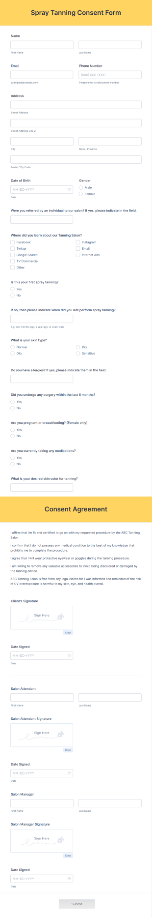 Spray Tanning Consent Form Template