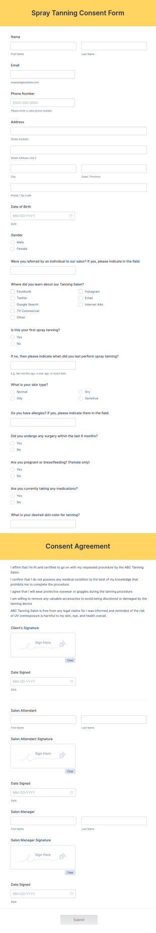 Spray Tanning Consent Form Template
