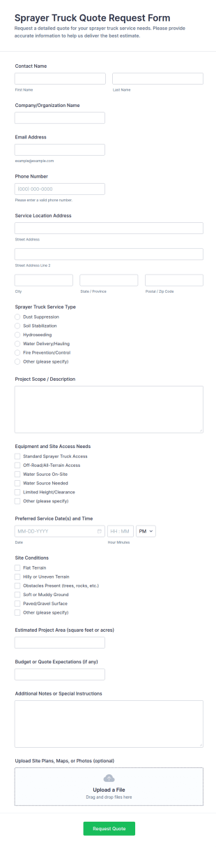 Sprayer Truck Quote Request Form Template