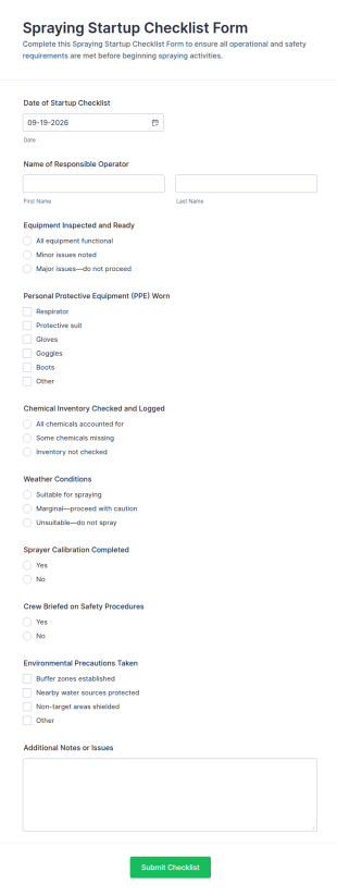 Spraying Startup Checklist Form Template