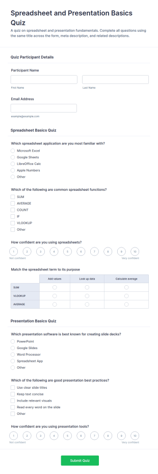 Spreadsheet And Presentation Basics Quiz Form Template