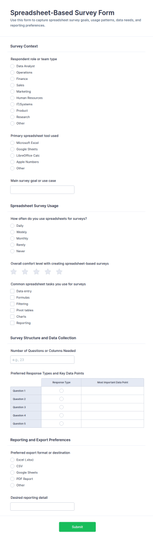 Spreadsheet Based Survey Form Template