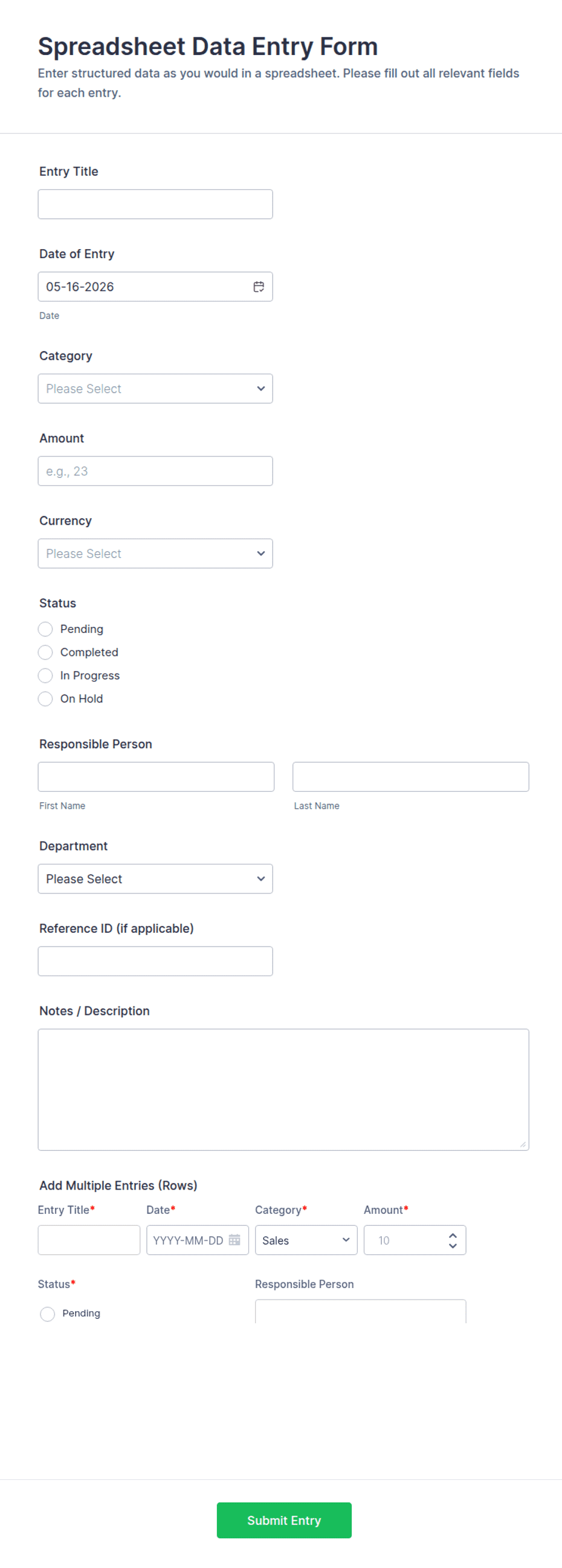Editable Data Entry Template.pdf Spreadsheet Data Entry Form Template | Jotform