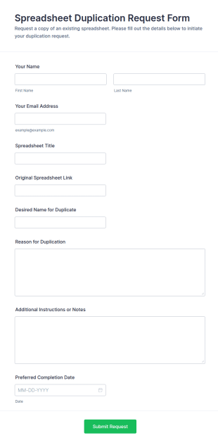 Spreadsheet Duplication Request Form Template
