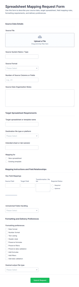 Spreadsheet Mapping Request Form Template