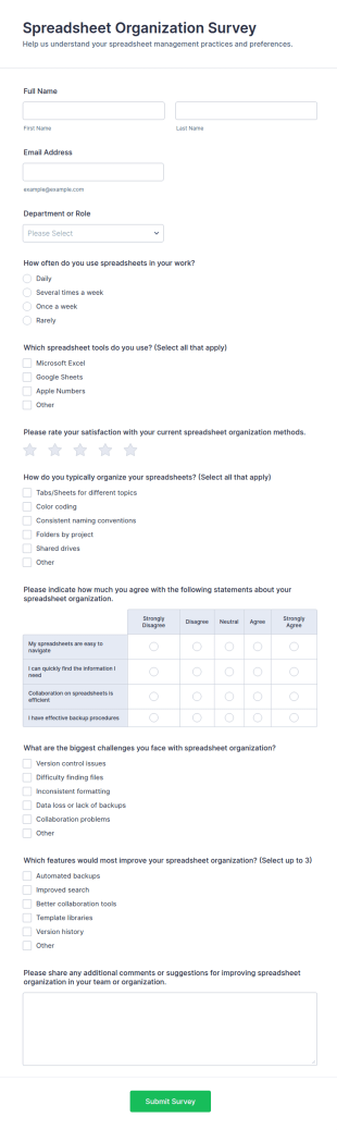 Spreadsheet Organization Survey Form Template