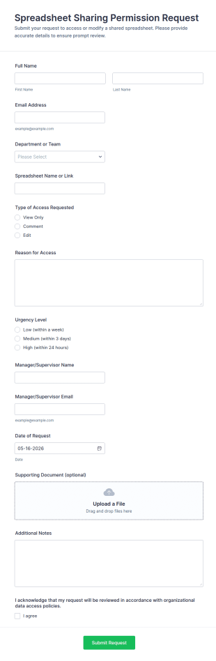 Spreadsheet Sharing Permission Request Form Template