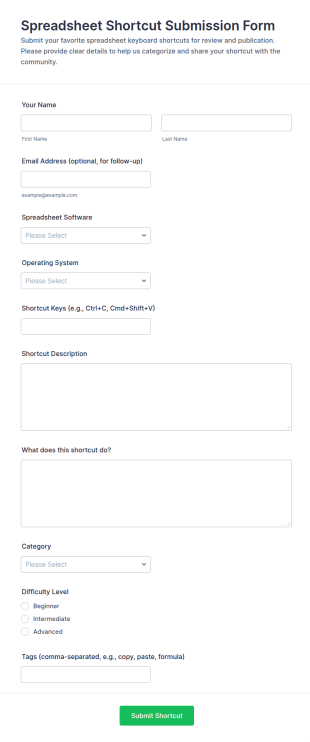 Spreadsheet Shortcut Submission Form Template