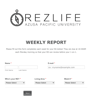 Residencial Life Weekly Report Form Template