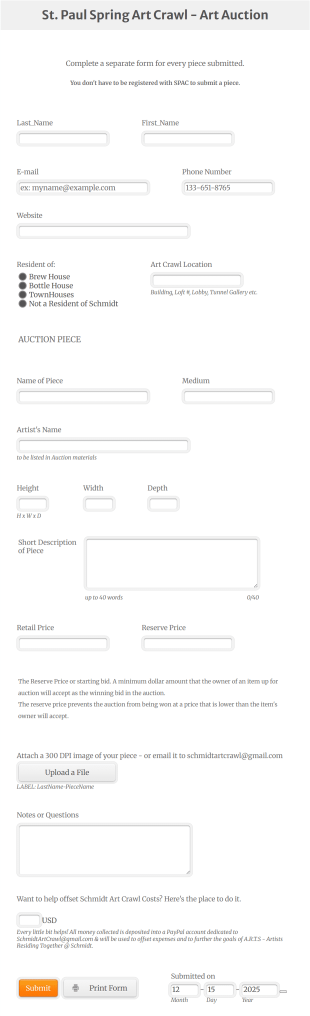 Art Auction Form Template
