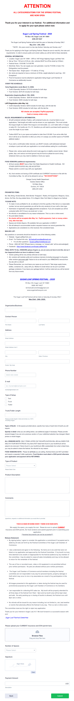 Spring Festival Vendor Registration Form Template