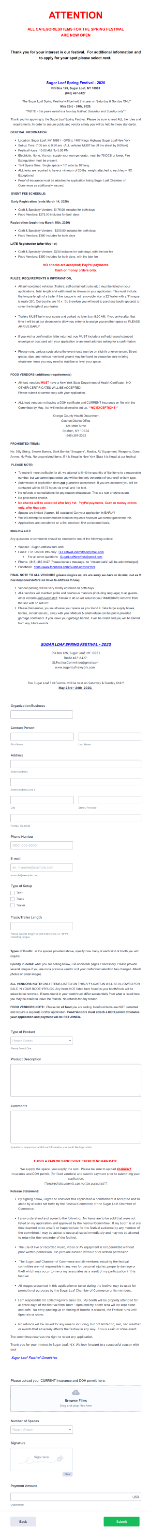 Spring Festival Vendor Registration Form Template