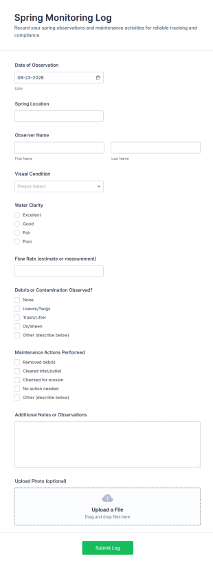 Spring Monitoring Log Form Template